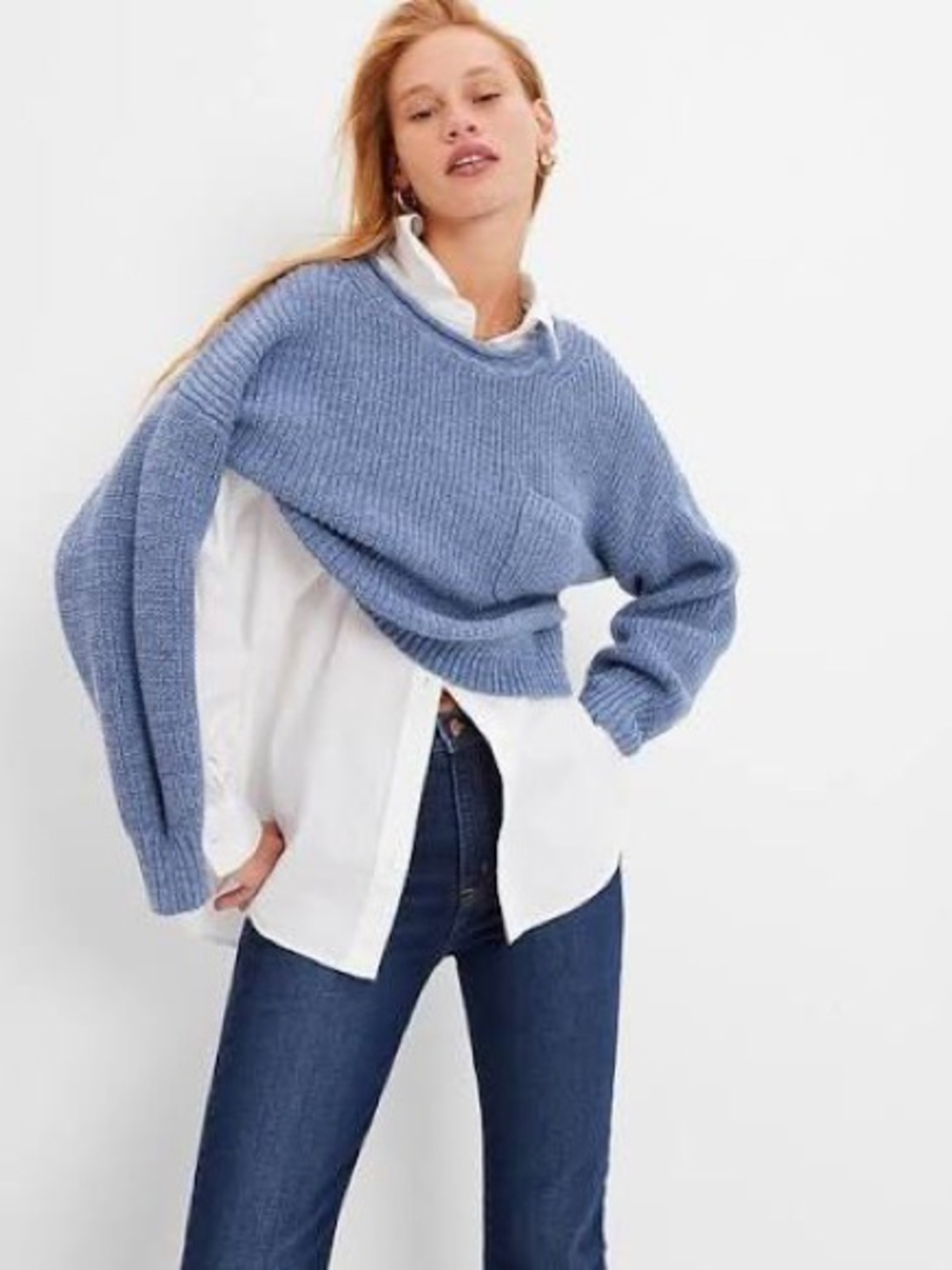 Gap Shaker Stitch Cotton Blue Knit Sweater XL T
